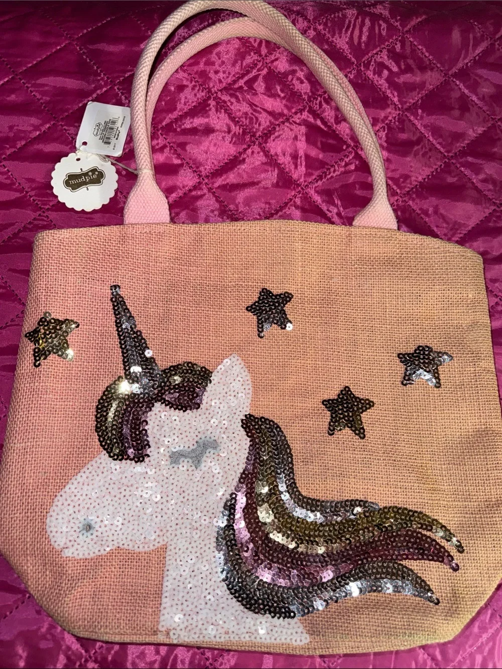 Mudpie Sequin Unicorn Tote Bag - Pink